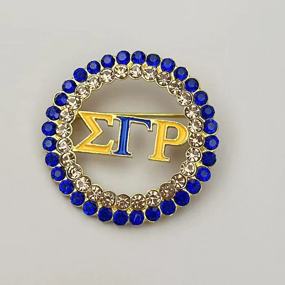 Sigma Gamma Rho Inlaid Rhinestone Pearl Round Greek Letter Gift Sister Brooch