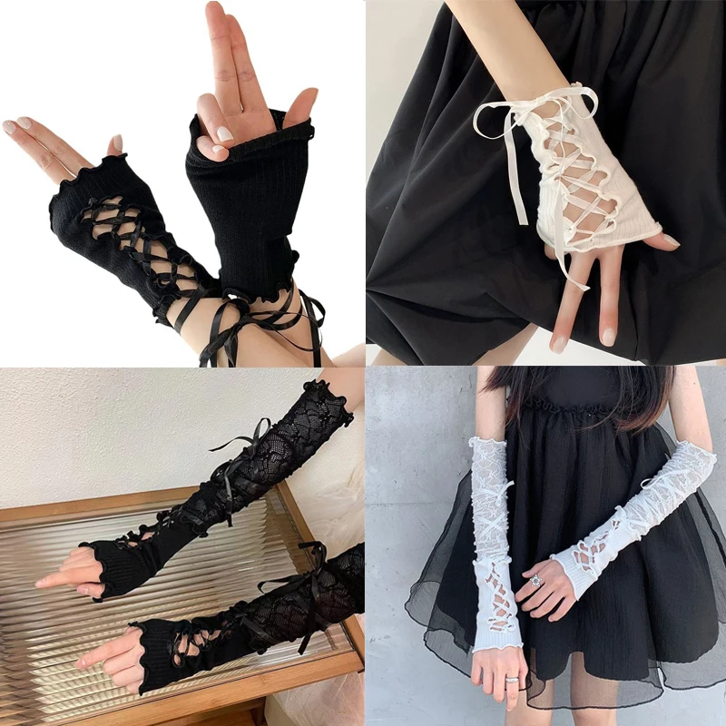 Frauen Umreifung Spitze Fingerlose Hot Sexy Arm Ärmel DIY Spitze-up Sonnenschutz Handschuhe Elastische Mesh Punk Handschuhe Kleidung Zubehör