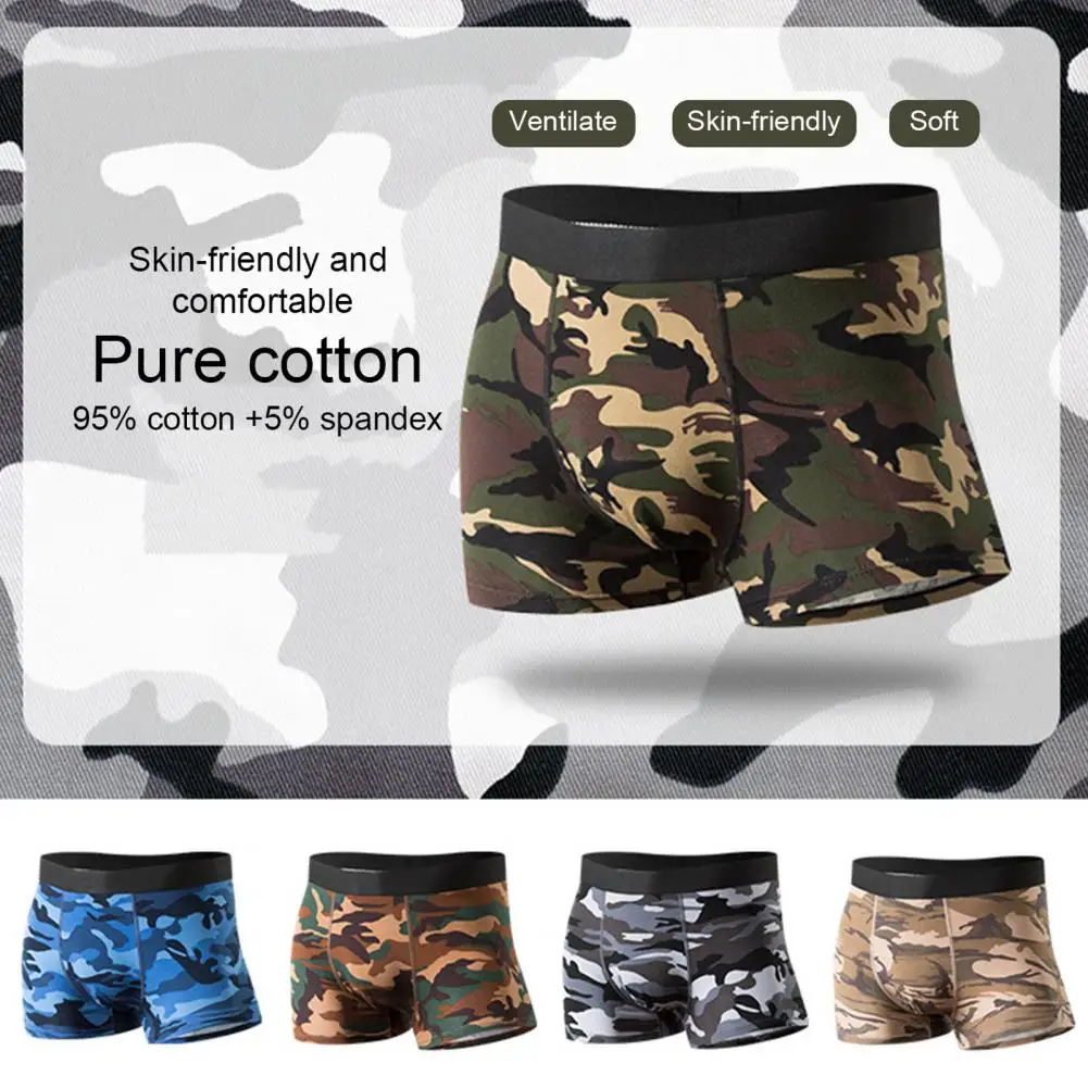 Close-fitting Men Underwear Camouflage Print Men\'s Underwear High Elastic Breathable Shorts Cotton Mid-rise U-convex Briefs Male