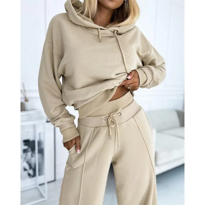 

BKLD Women Clothing 2025 Autumn Winter New Fashion Patchwork Hooded Sweatshirt Tops And Pants Two Piece Outfits Casual Sets