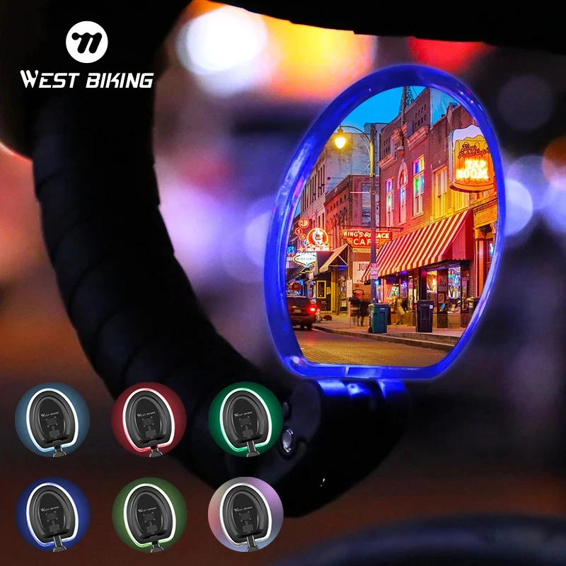 WEST BIKING Cycling Rear View Mirror 360 Rotation Adjustable MTB Road Bike Handlebar Mirrors With LED Light Bicycle Accessories