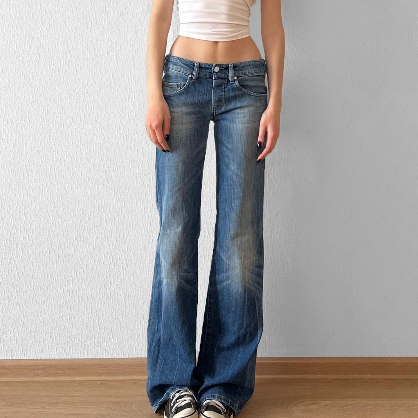 

Blue Women's Jeans Hip-hop Fashion Vintage Streetwear Y2K Wide Leg Straight Jean High Waist Trouser Classic Baggy Denim Pants