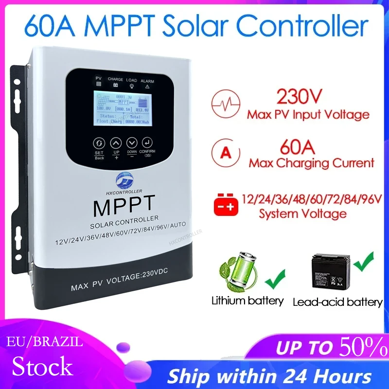 12-96V 60A 80A MPPT Solar Charge Controller 230VDC PV System Charging Regulator Support RS485 For Lifepo4 Lithium GEL Lead Acid