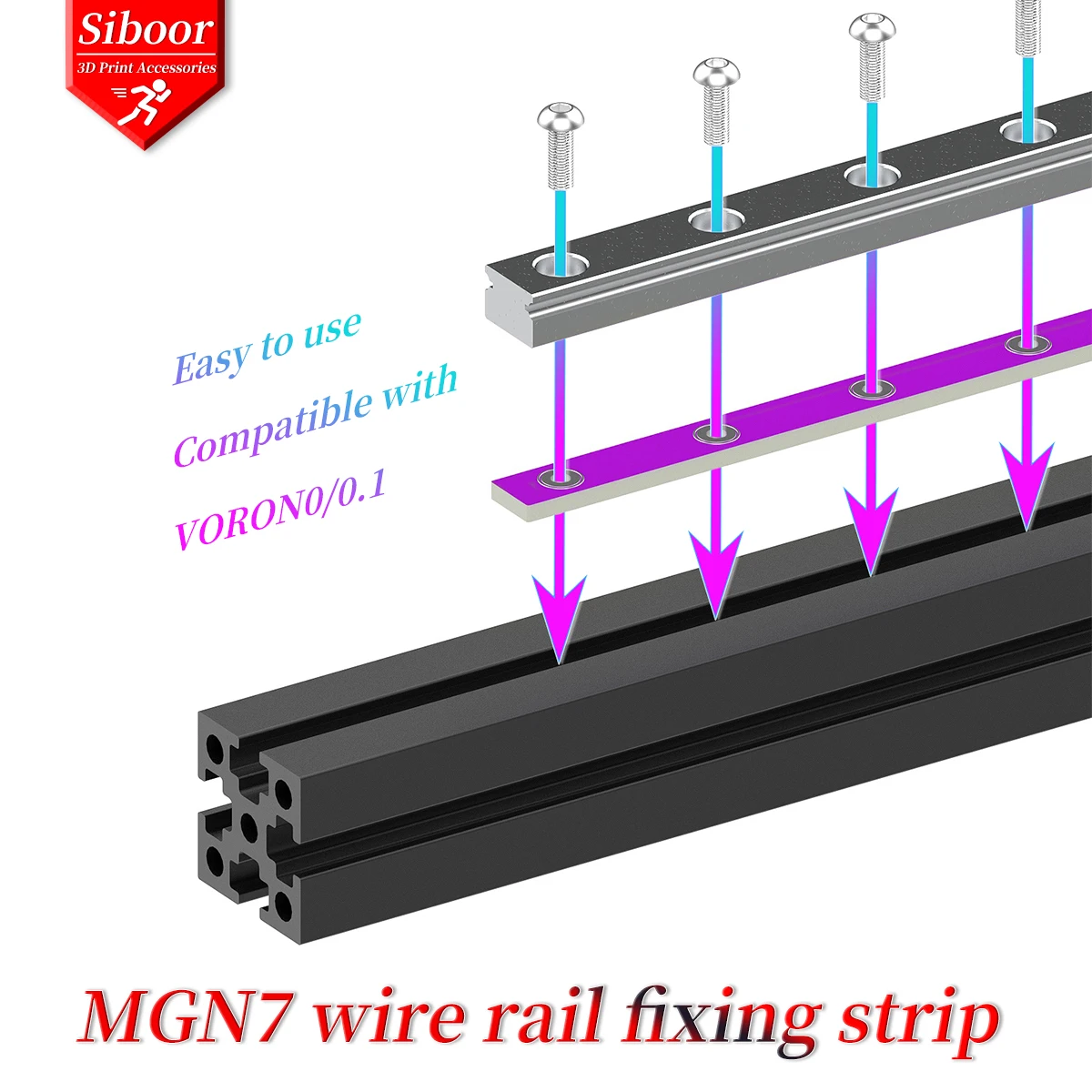 Support de rail de fil violet PCB FiViolet, adapté pour Voron 0.1, 0.2, 1515, profilé d\'extrusion d\'aluminium MGN7, rail prompt ket, V0.1, V0.2, 10