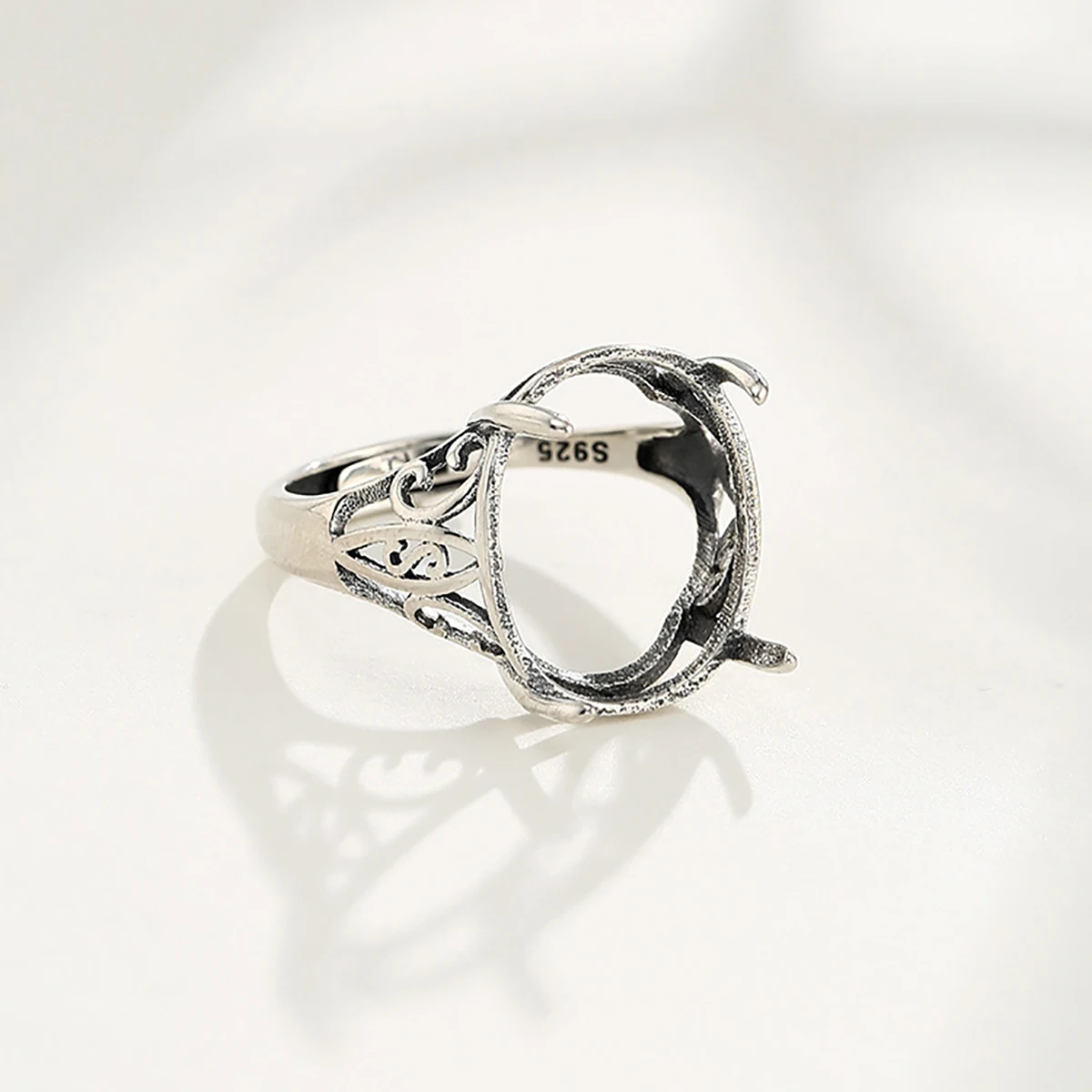 S925 Silver Open Adjustable Rings Oval Cabochon Emerald Turquoise Beeswax Settings For DIY Making Jewelry Gift for Women