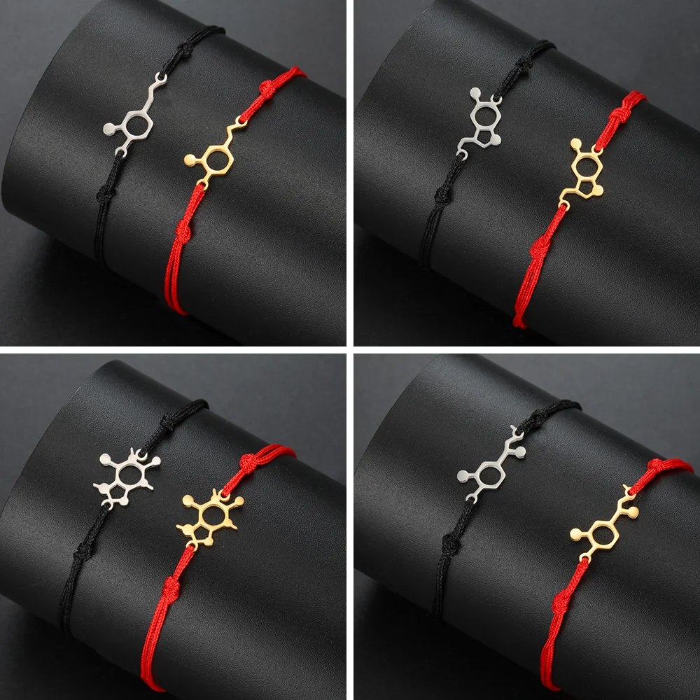 Cazador Stainless Steel Science Chemistry Wax Rope Chain Bracelets for Women Men Molecular Dopamine Caffeine Bracelets Jewelry