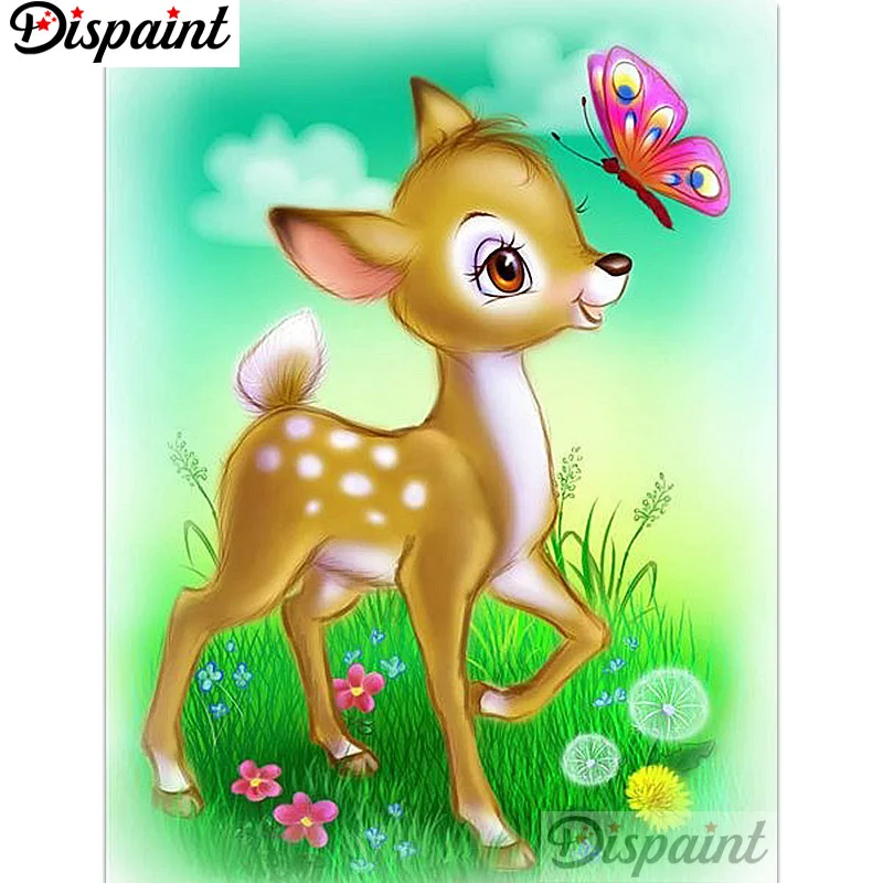 

Dispaint Full Square/Round Drill 5D DIY Diamond Painting "Deer butterfly scenery" Embroidery Cross Stitch Home Decor Gift A12273