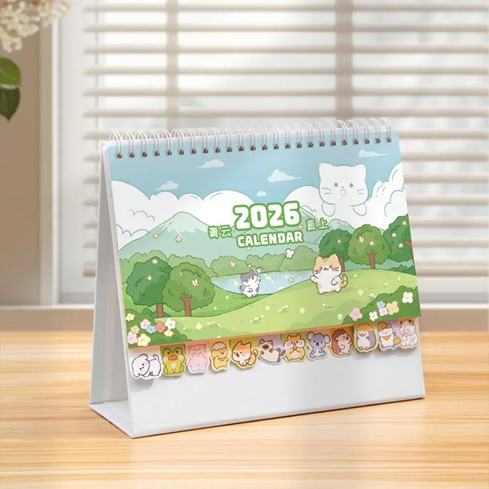 Cartoon Animals 2026 Desk Calendar Coil Binding One Month to View Monthly Calendar Memo Notes Tabletop Schedule Study Planning