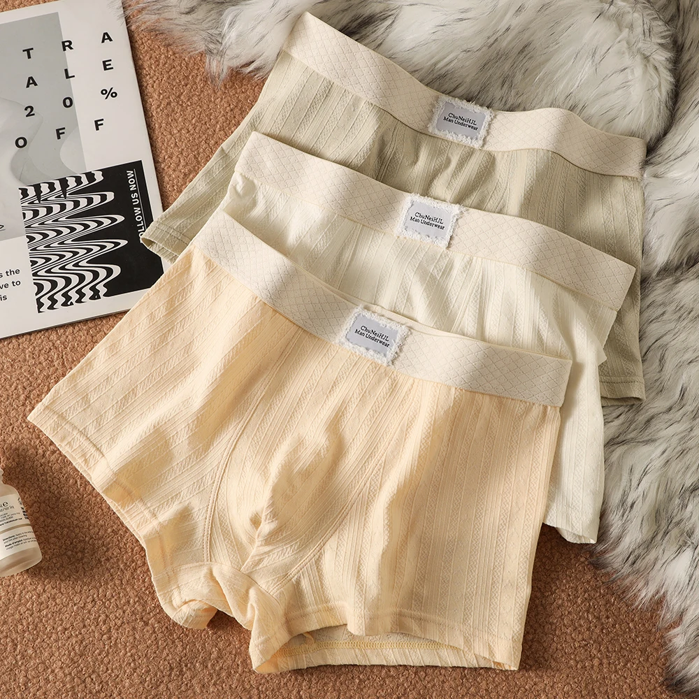 

3 шт./упак., 95% хлопок, однотонное полосатое нижнее белье для мужчин, дышащие антибактериальные сетчатые боксеры с промежностью, высокоэластичные мягкие мужские трусы