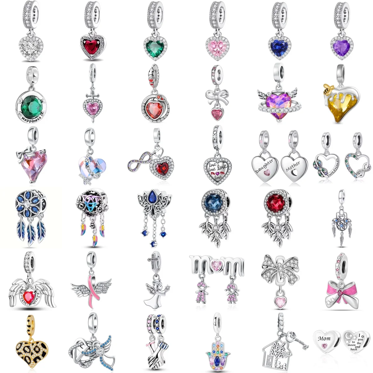 Hot Sale S925 Silver Shining Colorful Zircon Love Bow Fitting Charm Pendant Fit for Original Bracelet DIY Jewelry Love Gift