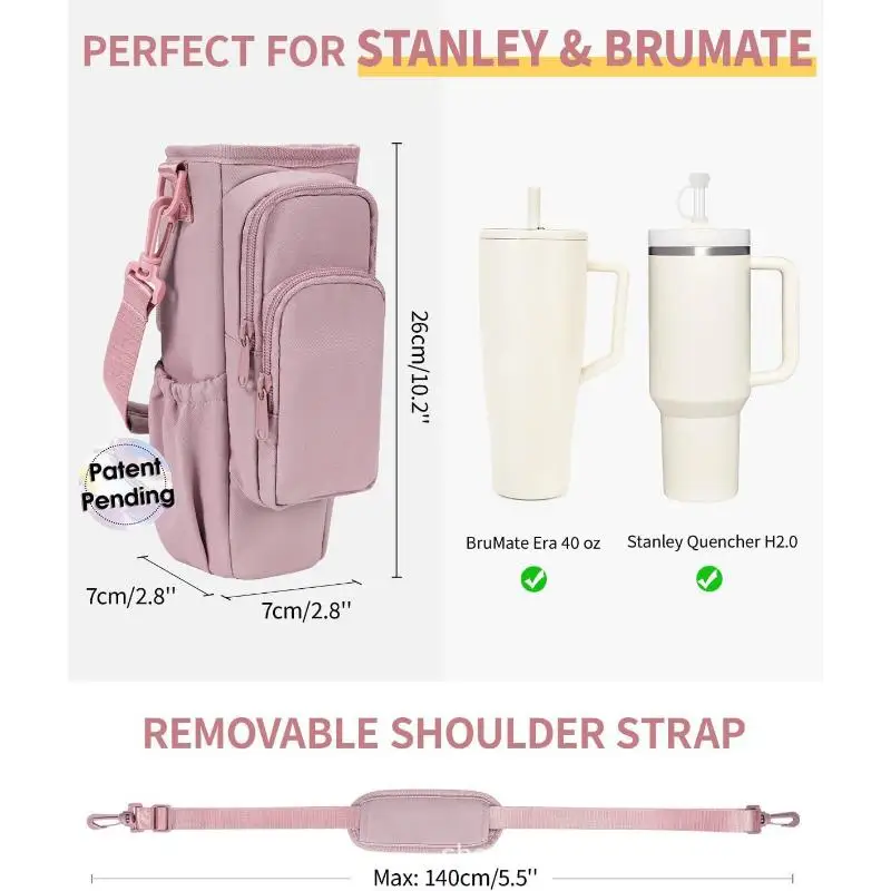 30 40oz Crossbody Water Bottle Holder Anti Tip Tumbler Carrier Lightweight Bottle Sling with Phone Pocket for Hiking Outdoor Use
