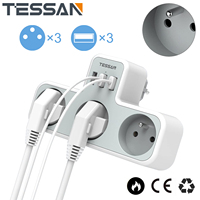 TESSAN 6 in 1 Multiple Socket Extender Power Strip with 3 French Sockets & 3 USB Ports (3A), USB Wall Charger for Home, Office