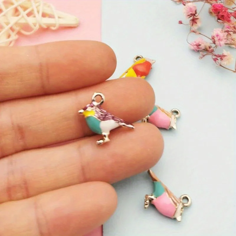 10PCS DIY Jewelry Accessories Enamel 3D Little Sparrow Colorful Magpie Bird Charms Pendants Fit Women Bracelets Earrings Making