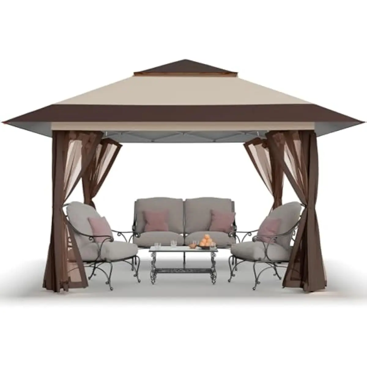13x13 ft Pop Up Canopy Tent with CenterLock Hub System – Beige & Coffee Shade Structure for Outdoor Events Beach Picnic Tailgate