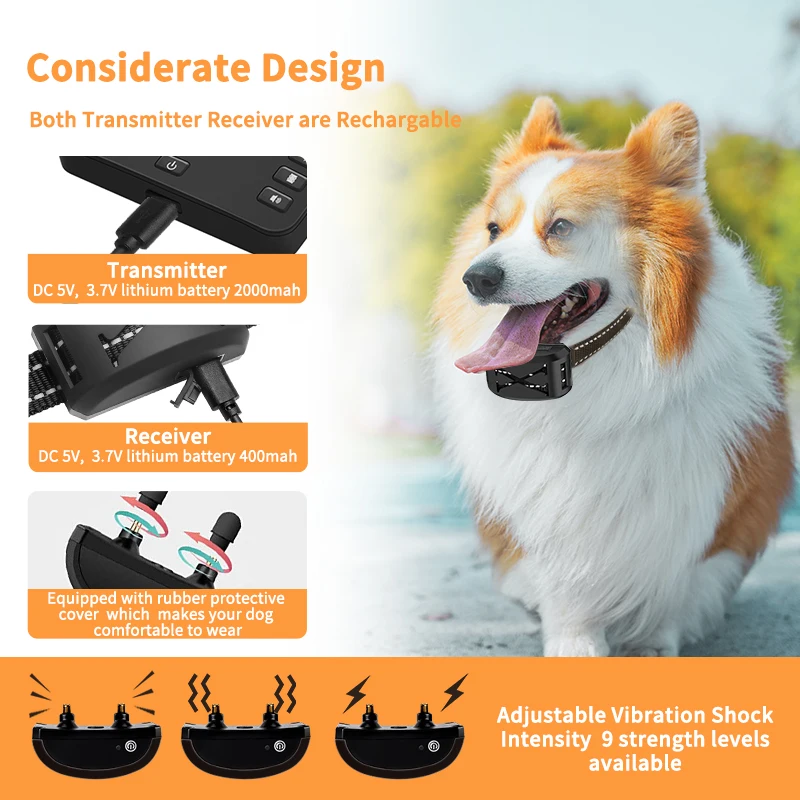 2-in-1 kabelloser elektrischer Zaun für Hunde und Elektroschocker, Trainingshalsband mit Fernbedienung und verstellbarem Piepton, Vibrationsschock, wiederaufladbar – Detail 8