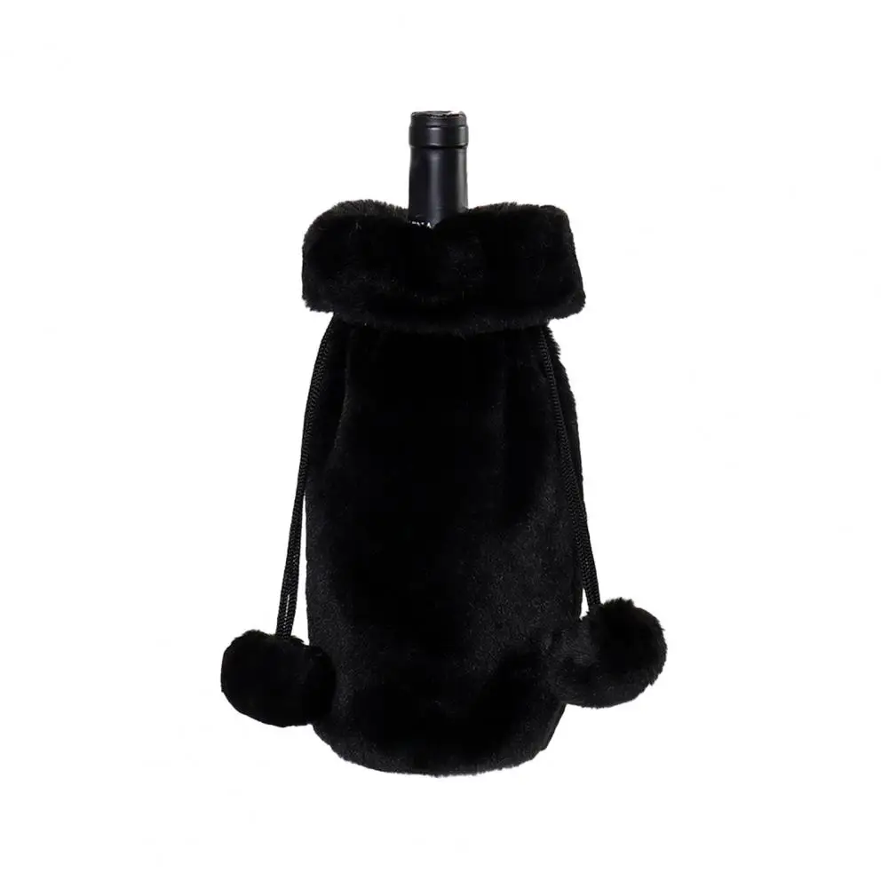 Unique Holiday Wine Bottle Covers Festive Faux Fur Wine Bottle Covers for Christmas Party Decor Plush Drawstring Sleeves