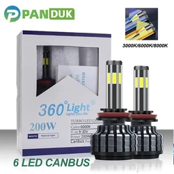 PANDUK 200W 26000LM Car Light 6 Side H8 H3 H7 H9 9006/HB4 9005/HB3 H4 H11 H1 H13 Led Headlight Bulb Super Bright Car Light 12V