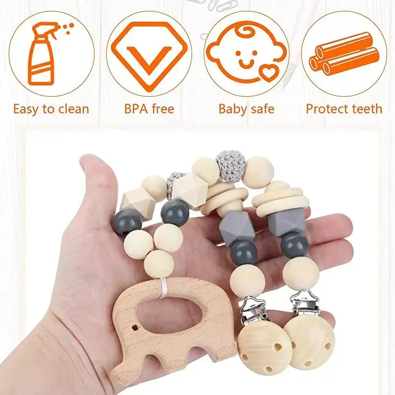 

Детские вязаные крючком животные ручной работы, бук, слон, кролик, зажим для соски, подвеска для коляски, аксессуар, успокаивающая цепочка для детской соски