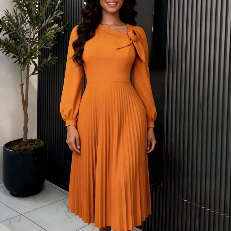 

Long Dress Women Gown Dresses Floral A Line Vestidos Y2k Streetwear V Neck Full Sleeve Elegant High Waist Party Night Pleated