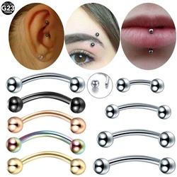 1PC Titanium Internal Thread Eyebrow Piercings Curved Barbell Lip Ring Snug Daith Helix Rook Earring Cartilage Piercings 16G 14G