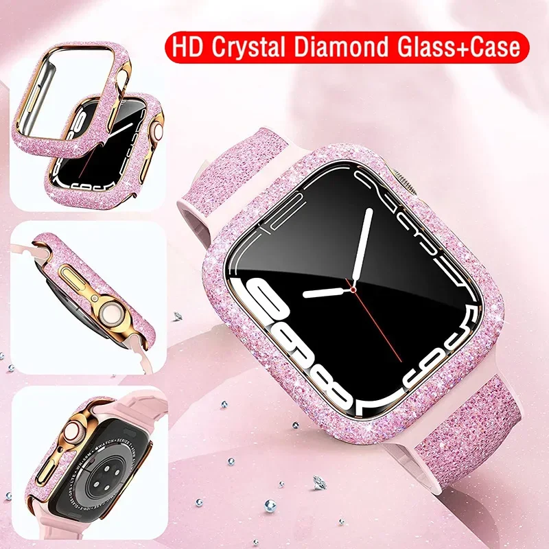 HD Crystal Diamond Glass Case For Apple Watch 11 10 46mm 42mm Screen Antifalling Shell iWatch 9 8 7 6 5 SE 45/41mm 44/40mm Cover