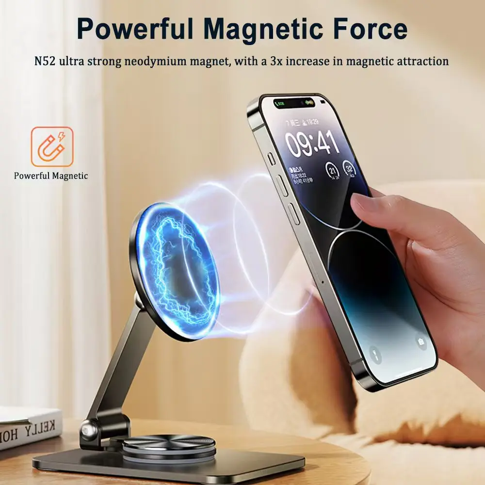 

Desktop Portable Folding Magnetic Table Aluminum Stand Cradle Office Phone Holder For Magsafe iPhone 16 Recording Video Making