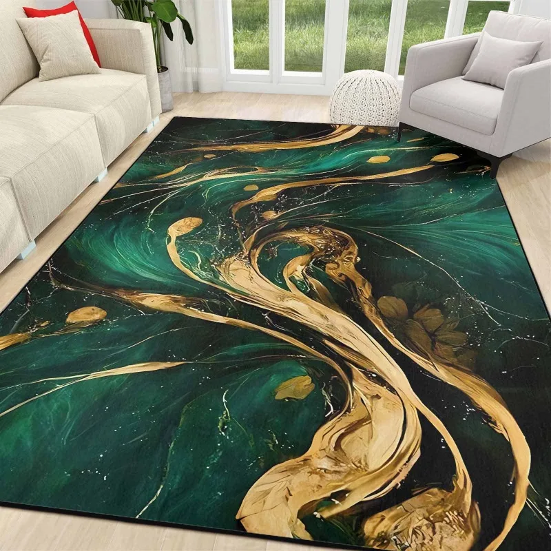 

Sophisticated Nordic Blue and Gold Marble Floor Mat Geometric Carpet for Living Room or Bedroom Non-Slip Rug for Sofa Doormat