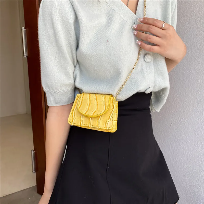 Women Shoulder Handbags Stone Pattern PU Leather Trend Designer Chain Hasp Bags Coin Purse Mini Single Square Bag shoulder bag