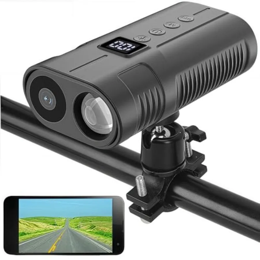 

Bike Front Light Sports Camera 1080P HD Bicycle Action Camera, 64GB Memory, 10H Recording, Rechargeable LED Headlight for Night