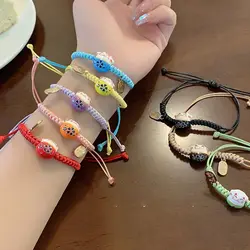 Hand Rope Maneki Neko Bracelet Handmade Chinese Style Red Braided Rope Ceramic Cat Pendant Jewelry Accessories Women Hand Ring