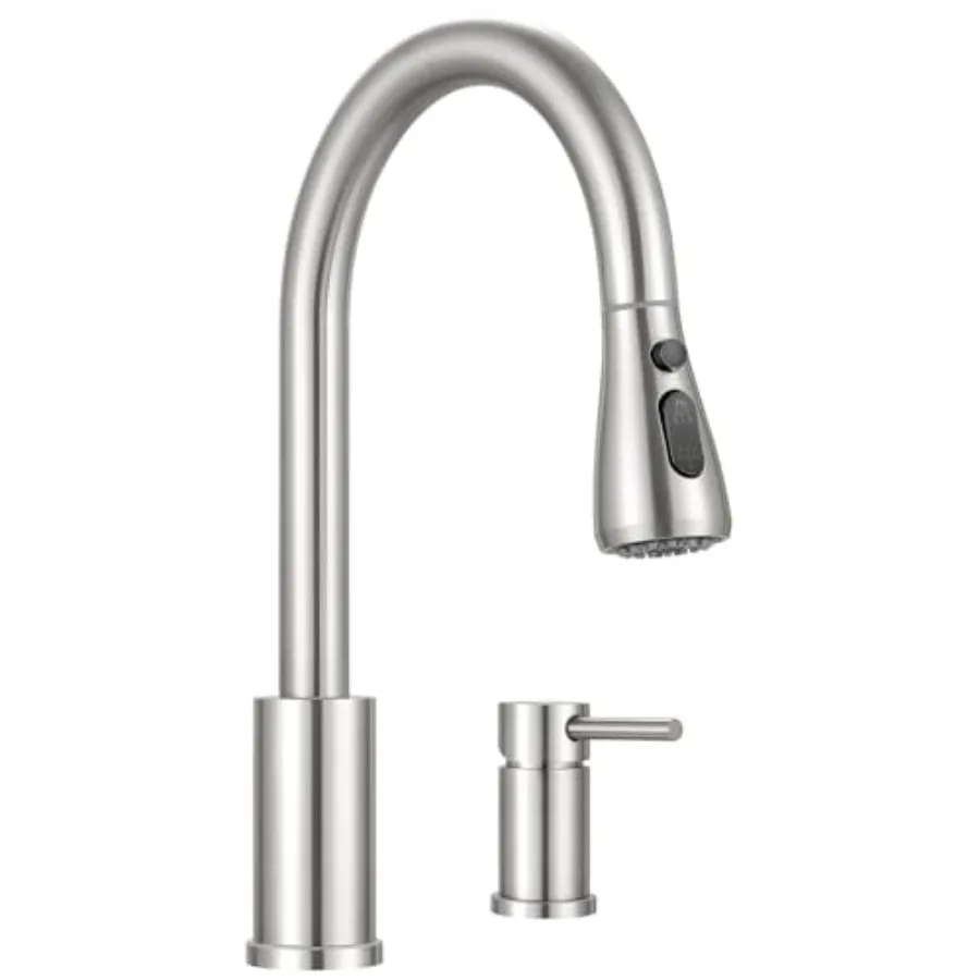 

Pull-Down Kitchen Faucet for 2-Hole Sink with 3 Spray Modes and Separate Handle Brushed Nickel Finish