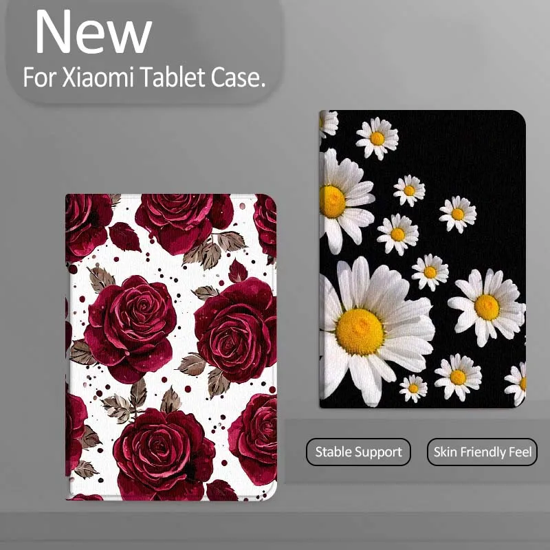 

White Daisy Black Background Gift Tablet Case For Xiaomi Redmi Mini Pad SE K 2 4 5 6 7 8 2023 2025 11 8.8 11.2 10.1 Pro