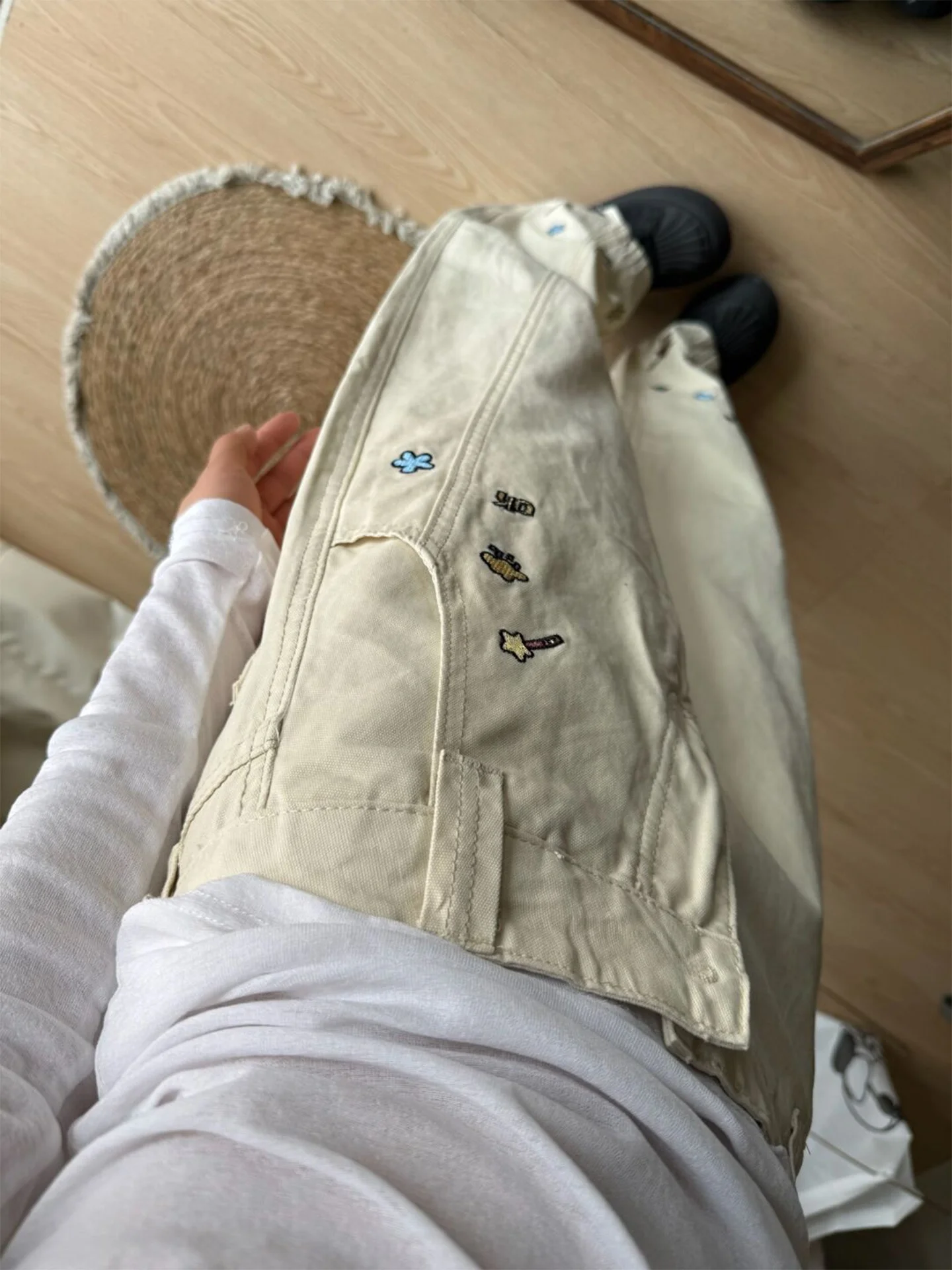 Rétro américain High Street brodé Design abricot femmes jambes larges jean taille haute minceur pantalons longs automne hiver nouveau...