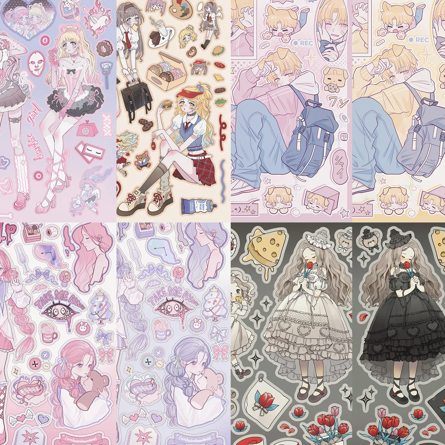 Lolita Dress & Campus Daily Decorative Materials, DIY Collage Base Stickers for Scrapbooking