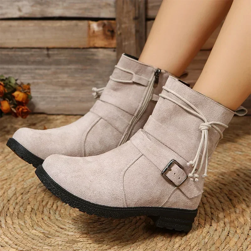 

2024 Winter Women Chelsea Boots Ankle Retro Shoes Suede Winter New Goth Casual Motorcycle Boots Gladiator Walking Zapatos Mujer