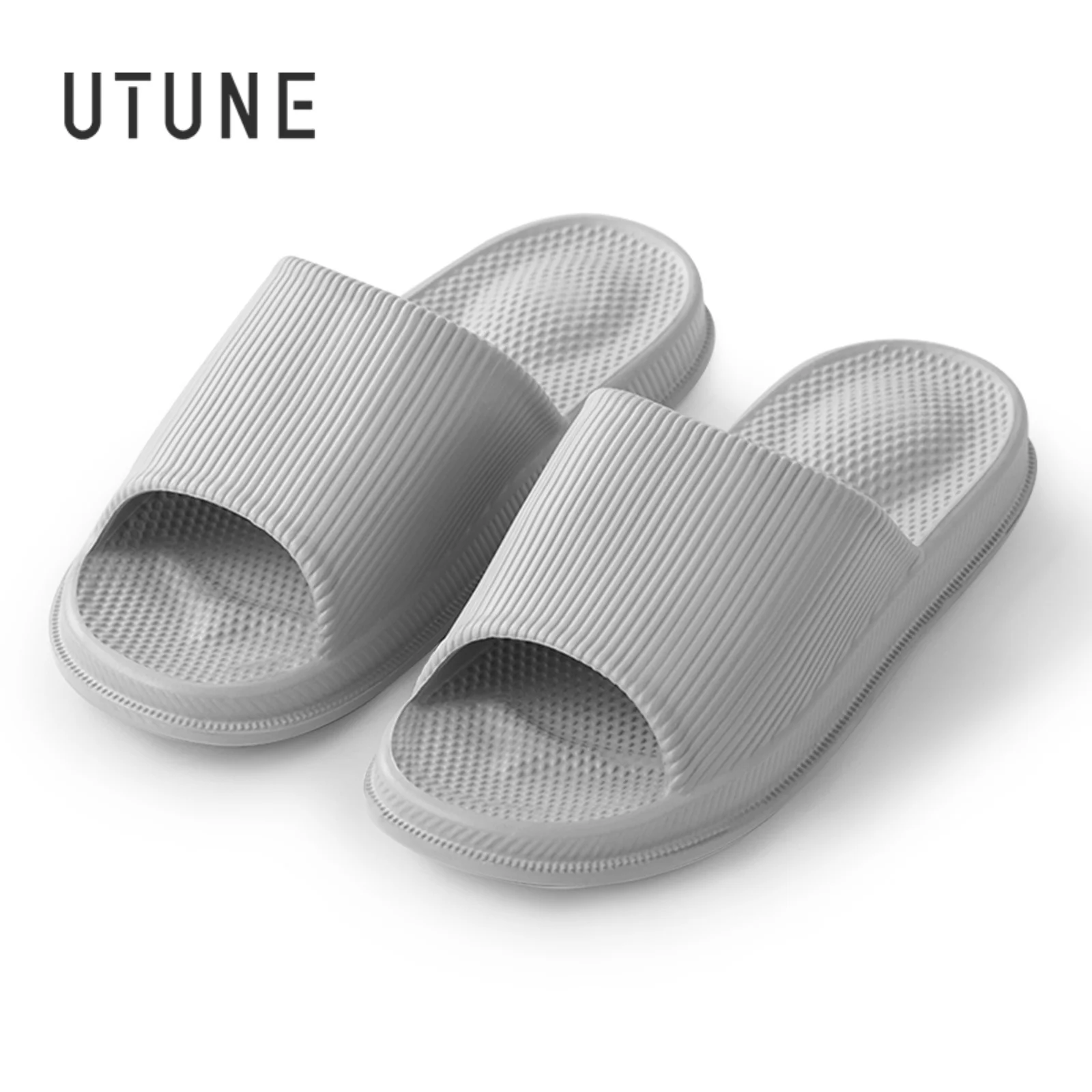 

UTUNE 32cm Big Size EVA Massage Slippers Men Women Non-slip Waterproof Bathroom Slides Indoor Home Sandals Gray