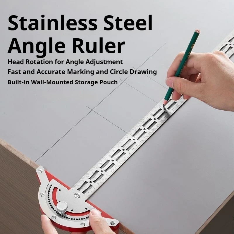 

Stainless Steel Angle Edge Ruler Multi-Functional High Precision Protractor Professional Woodworking Semicircle Arc Marking Tool