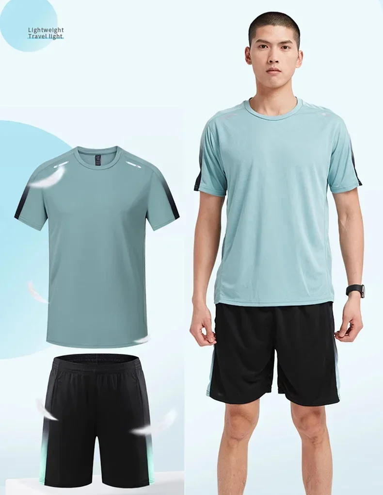 2024 New Breathable Sports Suit Men's Short-Sleeved Shorts Loose Quick Drying Casual Running Training Badminton Clothing