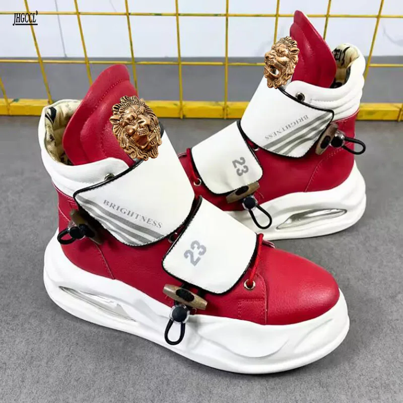 

European-style high-top red fashionable men's shoes - Original men's casual shoes - High heel thick sole shoes A3