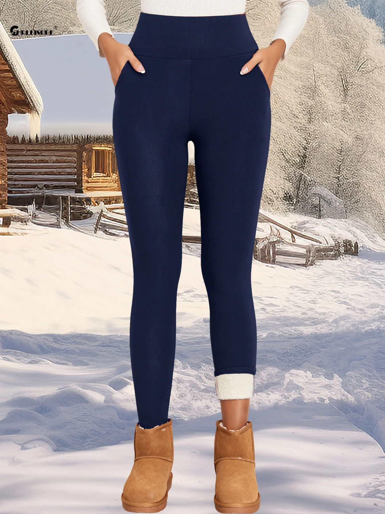 1/2 قطعة طماق النساء الدافئة مع جيوب المخملية بلون الجوارب تمتد نحيل سلس منع طماق الباردة #3