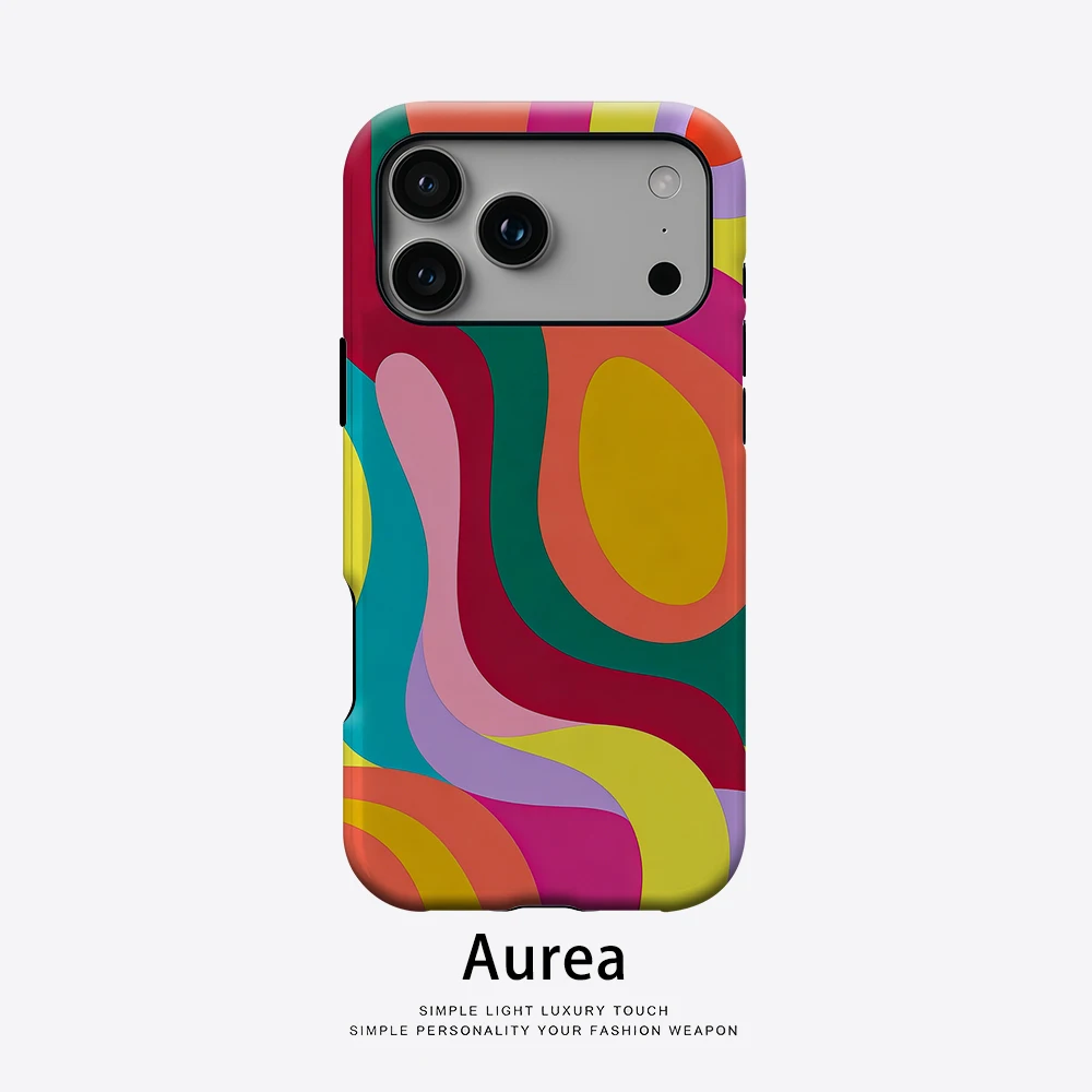 Aurea Case Matte Bumper für MagSafe Hülle für iPhone 18 17 16 15 14 Plus 13 Pro Max Stoßfeste Harte PC Neon Swirl Schutzhülle