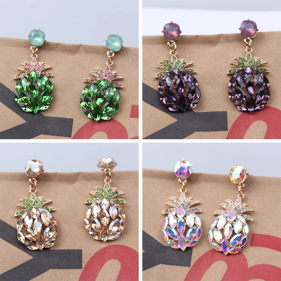 Creative Rhinestone Pineapple Shape Earrings with Diamond Sparkle Earrings Personalized Fashion Women Earrings