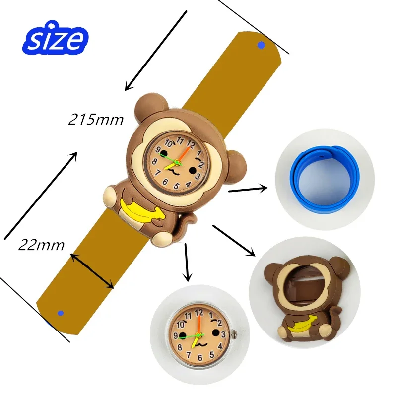 Cartoon Children Watches Baby Study Time Toy Bracelet Kids Slap Watch for Boys Girls Birthday Gift Clock （Free Stickers Battery）