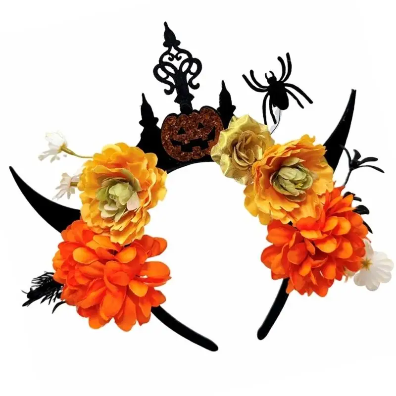 

652F Dark Series Flower Hairband Comfortable Hair Ornament For Theme Parties Stage Performances DressingUp Headpiece