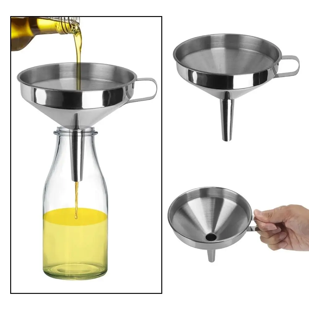 Wide Mouth Stainless Steel Funnel with Detachable Filter Spice Cooking Oil Filter Strainer Kitchen Tool Wine Spill Tool