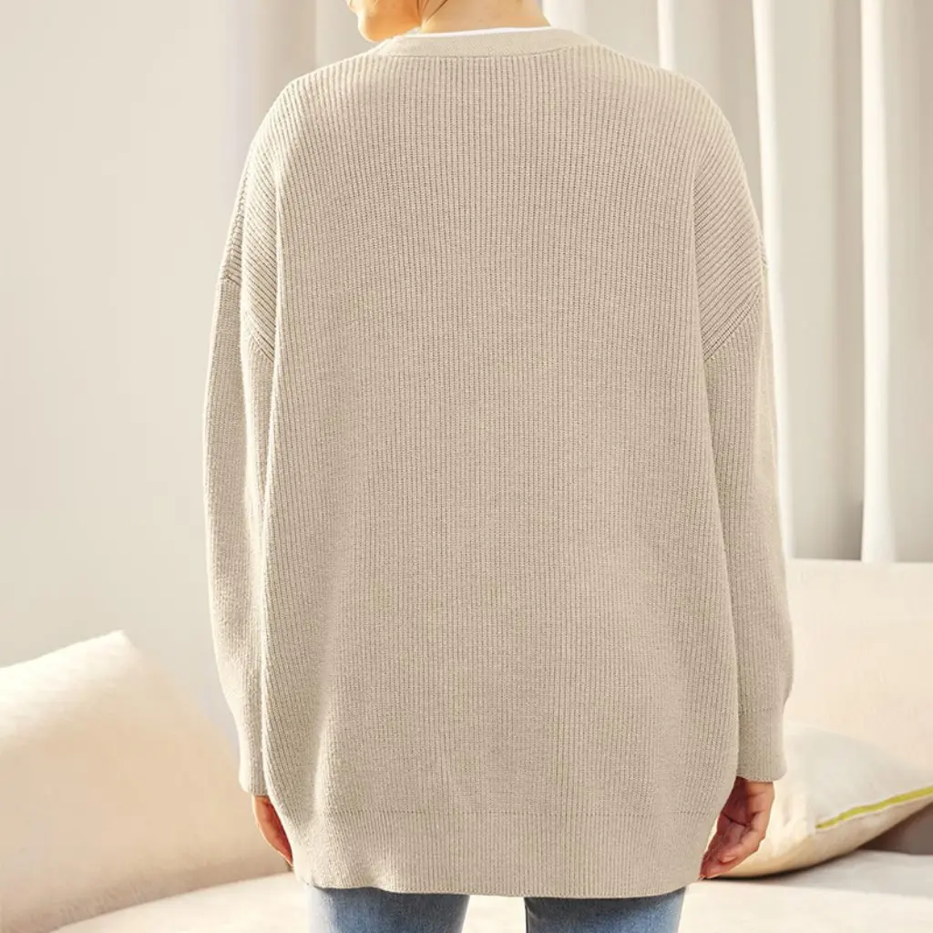 

Women's V-neck Sweater European And American Style Simple All-match Knitted Solid Color Button Detail Casual Knitwear