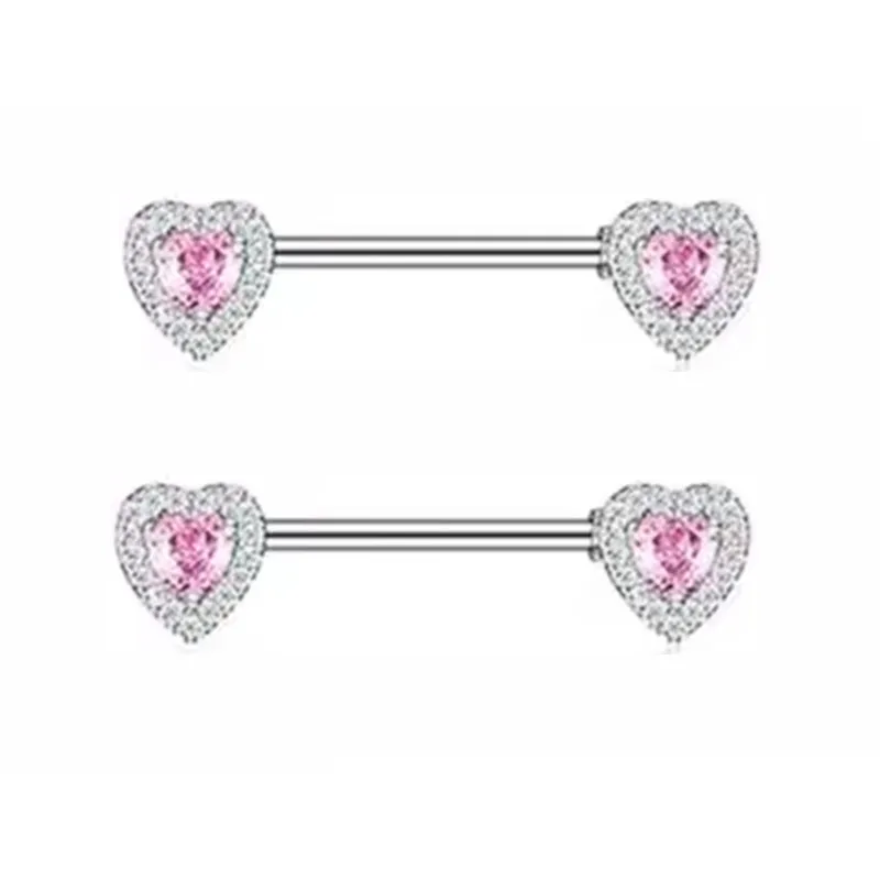 1Pair Pink Butterfly Nipple Piercing Jewelry Shiny Crystal Nipple Rings For Women Girls Heart Nipple Barbells Piercing Pezon