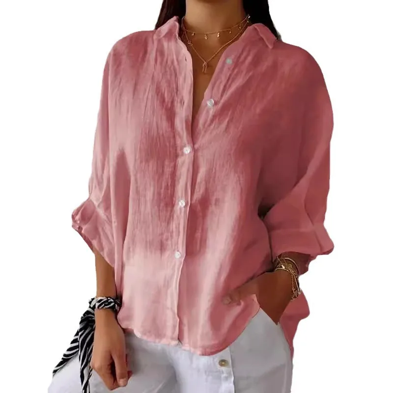 Summer Casual Cotton Linen Button Shirt Women Fashion Loose Solid Lapel Cotton Office Linen Shirt Women Top Retro 2025 White