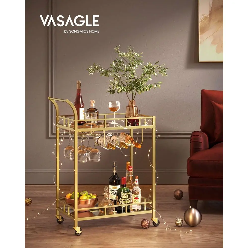 

Bar Cart, Home Bar Serving Cart, Wine Cart With 2 Mirrored Shelves, Wine Holders, Glass Holders, For Kitchen, Dining Room Outdoo