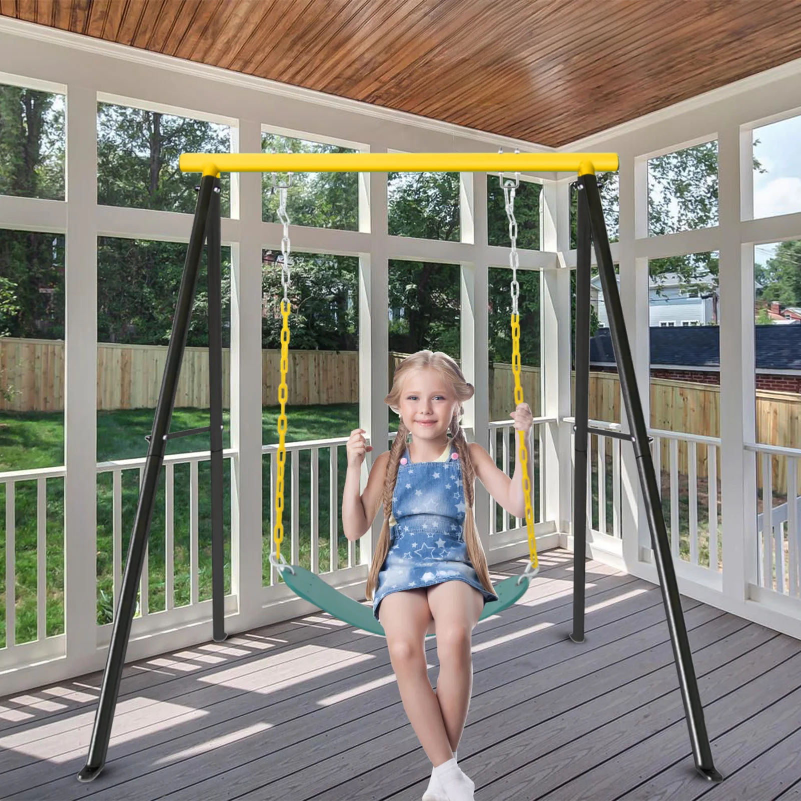 Porch Swing Frame, Heavy Duty A-Frame Swing Set, Swing Stand Frame for Yoga Hammock Saucer Baby Porch Swing, Swing Sets for Back